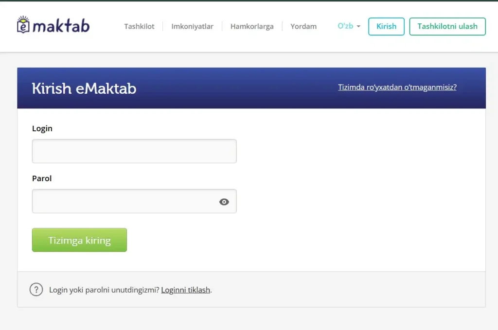 E-Maktab Tizimiga Kirish Login Parol