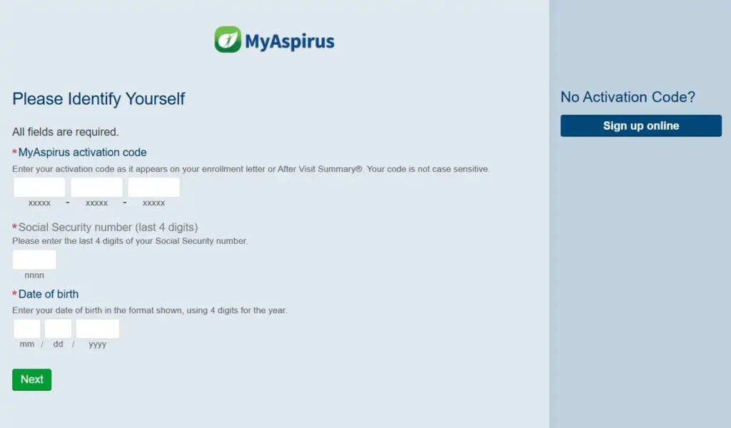 MyAspirus Sign Up Activation Code