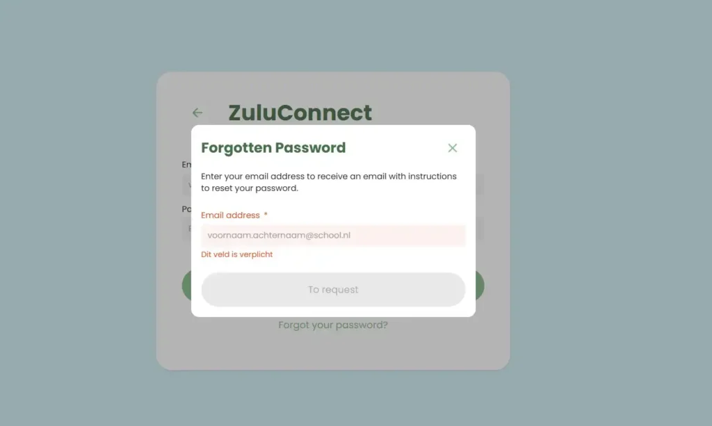 ZuluConnect forgot password