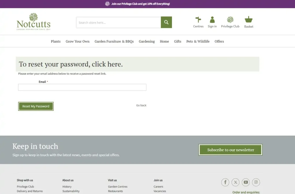 How To Reset Forget Password For Notcutts Login