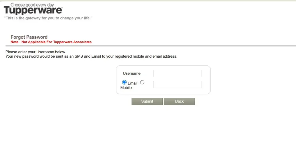 How To Reset Forget Password For Tupperware Login